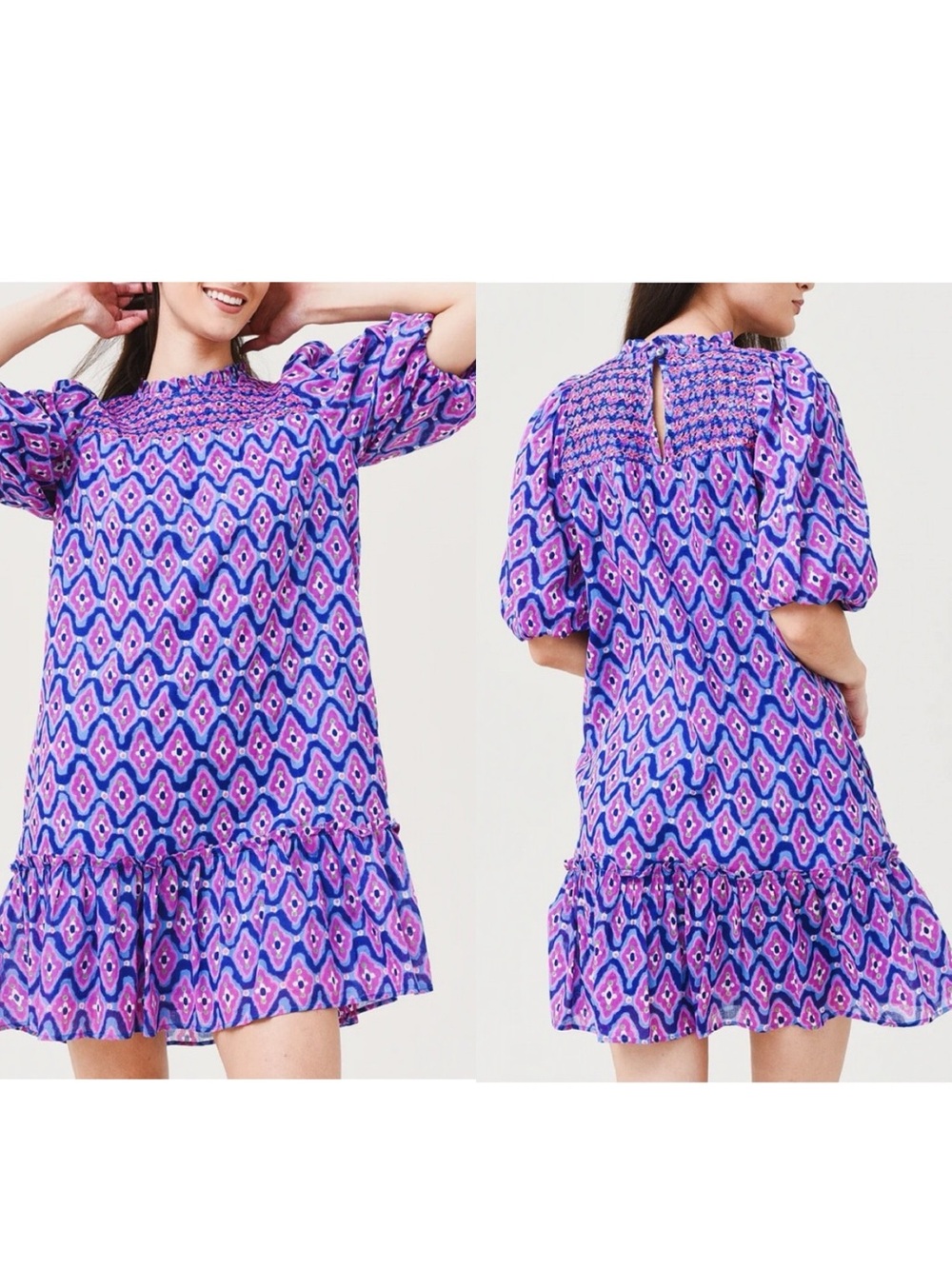 Banjanan Nicole Surreal Dream Granada Mini Dress Blue Pink 100% Cotton Medium